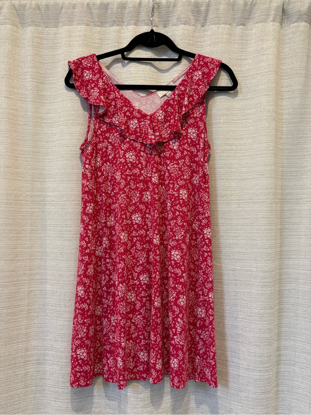 LOFT Small Petite Pink White Floral Ruffle V Neck Short Dress